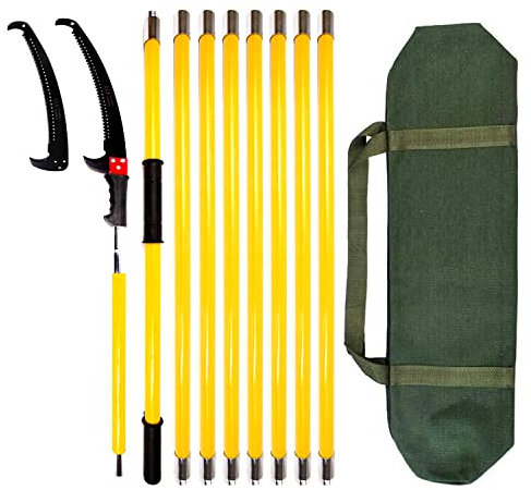 Sierra de podar telescópica de 30 pies / 9 m, durabilidad con mango, recortadora manual, altura ajustable, 2,24 m - 9,14 m, herramientas de jardín para trabajos de poda, con cuchillas y bolsa de