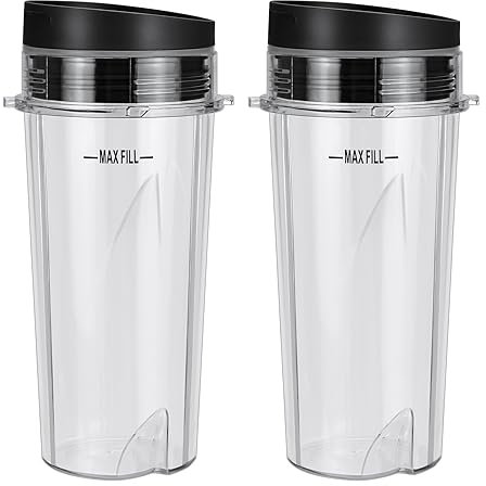 16oz Cup Compatible with Ninja Nutri Slim Blender 700 W QB3001UKS, Also Fit for Ninja BL770 BL780 BL660 BL740 BL810 - Ninja Replacement Parts with Lid - 2 Pack Replacement Cups