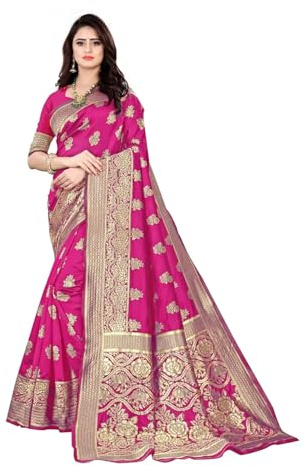 Sugathari Sari Banarasi para mujer, de seda Kanjivaram pura, suave, diseño 2023, sari Pattu, última colección de sari de algodón para fiesta, con blusa para boda sadi (PARI 63 NEW WINE), Rani Rosa,