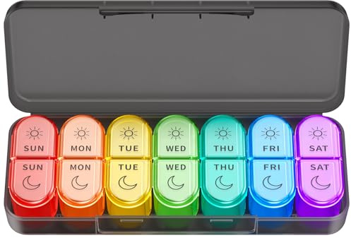Windtrace Pill Boxes 7 Day 2 Times a Day, Large Weekly Pill Organiser | Easy-Open, Ergonomic, Spill-Proof, Large Capacity, Color-Coded, Senior-Friendly, Compact, Travel-Friendly, BPA-Free