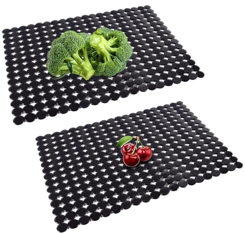 2er-Set Dekorative Spülbeckenmatte, 30 x 40 cm Abtropfmatte aus PVC, Zuschneidbare Spülbecken Schutzmatte, PVC Spülbeckenmatte zum Zuschneiden, Sink Mat für Spüle zum Spülbeckenschutz (Schwarz)