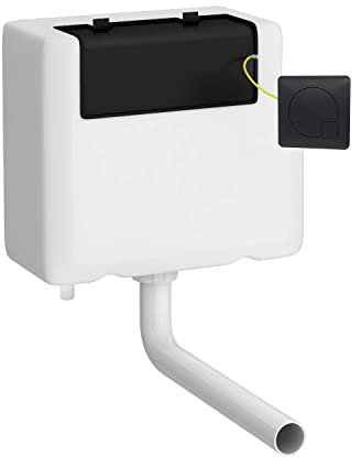 Balterley Concealed Cistern with Dual Flush, Water Saving Bottom Inlet Concealed Toilet Cistern & Square Flush Plate for Back to Wall & Wall Hung Toilets - 340x142x296mm (Matt Black/White)