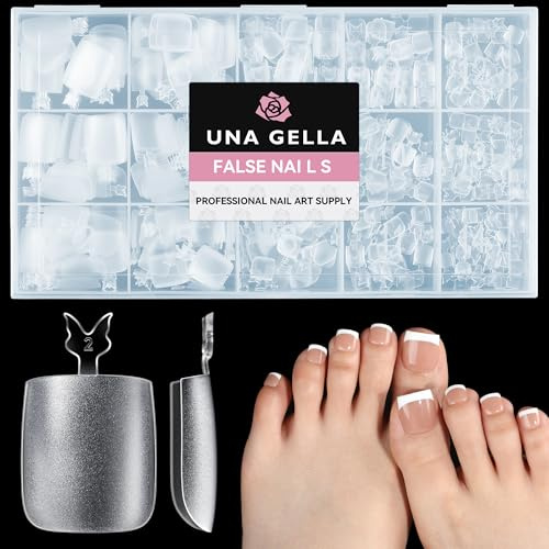 UNA GELLA Square Toe Nail Tips 504Pcs Soft Gel Full Cover False Toenails | Pre-buff Fake Toenails 15 Sizes Acrylic Toe Nail Tips, Soak Off for Pedicure, Nail Extensions, Home DIY & Nail Salon