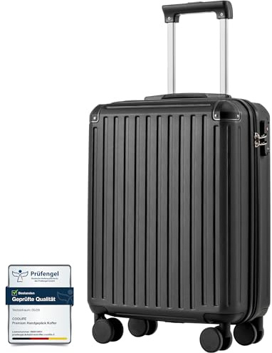 COOLIFE Kabinväska 55 x 40 x 20 EasyJet Ryanair hårt kabinbagage PC + ABS, svart, 55x40x20cm, Resväska med hårt skal | TSA-lås med 4 tvillinghjul, lätt, smidig glidning - perfekt för prioritet boarding, affärsresor och stadsbreak