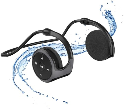 Mokeum Bluetooth Wireless Sports Headphone, Bluetooth 5.0 Neckband Around Head Headphones, Lightweight Foldable Wireless Sports Sweatproof Headset for Gym/Yoga/Travel(Black)