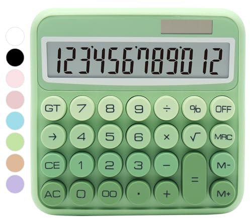 Calculadora Verde Degradado, calculadora estándar de 12 dígitos con Pantalla LCD Grande y Botones Grandes, Accesorios de Oficina Verdes para Escritorio de Mujer, Bonita calculadora para Oficina,