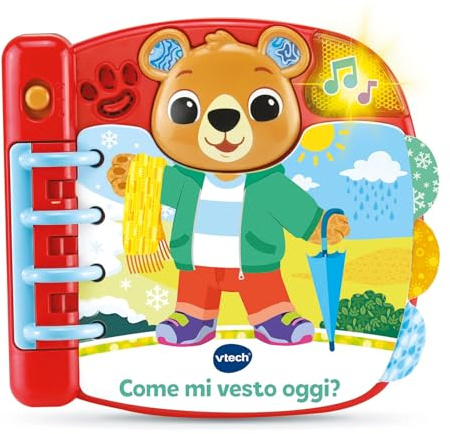 VTech Come Mi Vesto Oggi?, Libro Interattivo e Sensoriale per Bambini, Impara ad Associare Vestiti e Meteo, Più di 50 Melodie Incluse, Pagine Interattive, Lingua Italiana, Batterie Incluse, 12-36 Mesi