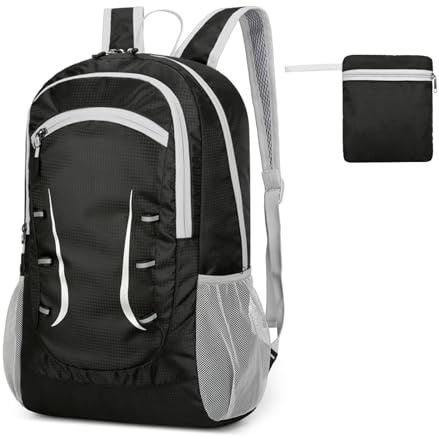 wokdsbl Petit sac à dos pliable ultra léger - 23 l - Sac à dos de randonnée pour homme et femme - Étanche - Pour le cyclisme, l'escalade, la randonnée, Noir , 23L