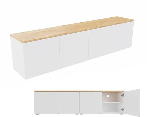 PLATAN ROOM TV Lowboard/Sideboard 90 cm breit mit Push-to -Open-Funktion Hängeschrank TV Kommode hängend oder stehend in Hochglanz oder Matt (Eiche Matt/Weiß Matt, 180 (2x90) cm breit)