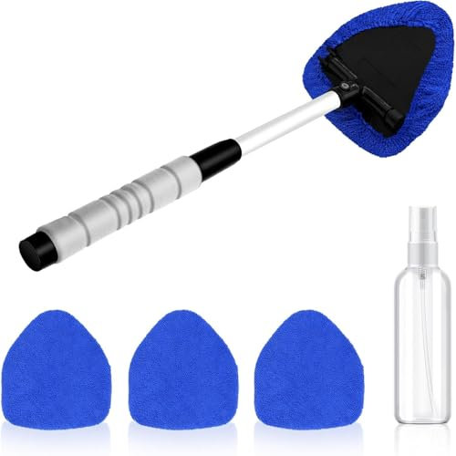 ZKFSIE 5 Pcs Windscreen Cleaner Tool Car Window Cleaner, 3 Reusable Microfiber Pads Windshield Cleaner Tool, Window Cleaner Tool Window Cleaning Kit for Inside Glass Cleaning (Blue)