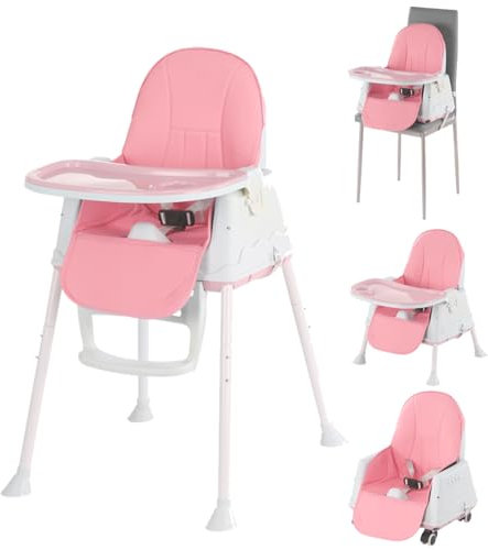 kaitol 4-in-1 Adjustable Baby High Chair, Infant High Feeding Seat Toddler Table Chair, Foldable, Lightweight (3.6 kg), Easy Clean, with 3-Point Belt, from 6 Months to 3 Years (15kg)