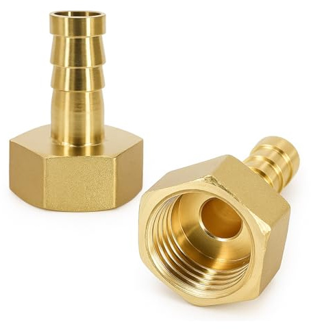 2 Piezas Conectores de Latón, Macizo de 10 mm a Rosca, Hembra BSP de 1/2 Pulgada para Manguera, Acoplador Adaptador de Púas para Agua, Aire, Combustible, Aceite, Gas, Jardín, Piscina, Bricolaje