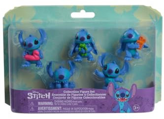 Stitch Lot de 5 Figurines de Luxe, Bleu, 6.9 cm