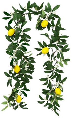 Guirlande de citrons artificiels et myrtilles - Guirlande de fruits artificiels avec citron - Décoration pour fête de table - Fleurs suspendues - Plantes, fruits et baies (vert, 1 pièce)