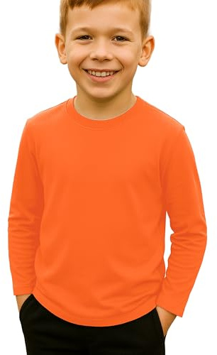 Re Tech UK - Kids Long Sleeve T Shirt for Boys and Girls | Lightweight Crewneck Tee for Layering or Everyday Wear | Plain, Stretchy, Soft Touch Top for School, Play or Lounging (Orange, 11-12)