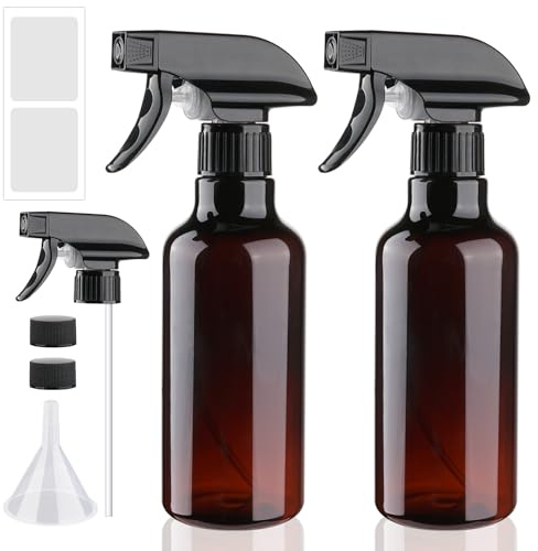 FreeBiz 500ml Spray Bottles Durable Plastic Empty Spray Bottles for Hair Gardening Adjustable Bottle Nozzle Refillable Leak Proof Trigger Sprayer for Cleaning Solutions Plants Home (2 Pack Brown)