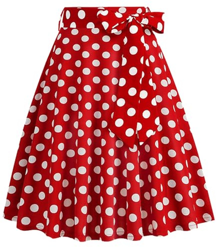 YOUYIKE Falda Midi para Mujer, Vestido Rockabilly de Lunares de Los Años 50, Falda Tradicional, Falda Informal Acampanada, Falda de Verano