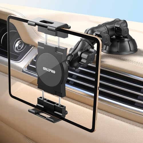 OHLPRO Support Tablette Voiture Camion Tableau de Bord Pare-Brise, Support iPad Voiture Pivotant à 360° avec Bras Long & Ventouse Puissante, Support Tablette pour iPad Pro 12.9 Mini Galaxy Tab 4,7-13