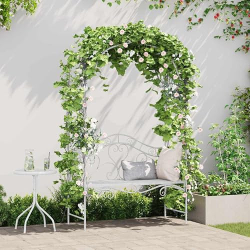 Mokuyary trädgårdsbänk antik vit 121 x 48 x 200 cm stål sittbänk parkbänk, balkongbänk, utomhusbänk för trädgård terrass balkong