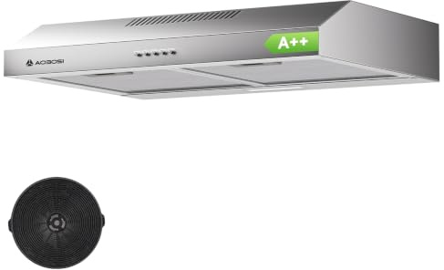 AAOBOSI A++ Cappa Aspirante 60 cm, 3 Livelli di Potenza, 230m³/h Cappa Cucina, Ricircolo e Scarico Aria con Filtro, Dotato di LED, Acciaio Inox Argento
