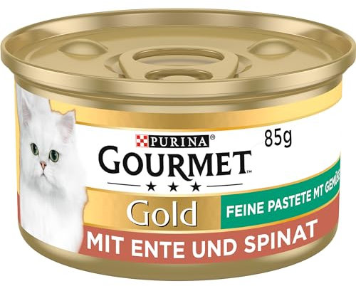 Gourmet Gold Feine Pastete mit Gemüse Katzenfutter nass, mit Ente und Spinat, 12er Pack (12 x 85g)