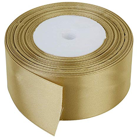 Trimming Shop 40mm Double Sided Satin Ribbon 25 Metres Roll - 100% Polyester Craft Ribbon for Gift Wrapping, Bow Making, Sewing, Wedding Decoration, Hair Accessories & DIY Crafts, Gold
