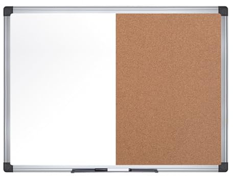 MasterVision Maya Combination Board, Dry Erase / Cork Bulletin Board, 48 x 72, Whiteboard / Cork Board with Aluminum Frame