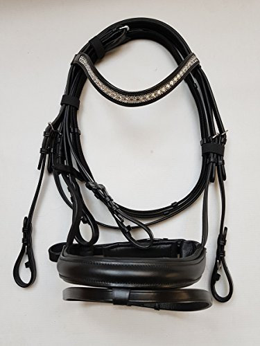 nilo Trense Pferd Hanna (Cob) mit Strass Stirnriemen & Zügel in schwarz/Trense schwarz mit Zügel Pferd/Zaumzeug für Pferde/hochwertige Trense Vollblut