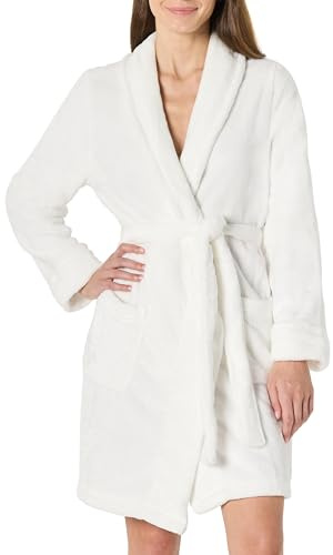 Amazon Essentials Peignoir en Peluche Mi-Long (Grandes Tailles Disponibles) Femme, Blanc, S