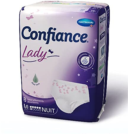 Confiance Lady - Culottes Absorbantes pour Femmes - Niveau d'Absorption = 6 gouttes (Fuites Urinaires Moyennes) - pH Neutre à la Peau - Taille M - 8 Unités