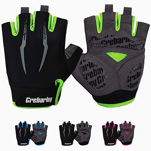 Grebarley Gants de Cyclisme pour Homme et Femme - Gants de VTT - Antidérapants - Absorbant Les Chocs - Respirants - Demi-Doigts - pour vélo (Vert, Small)