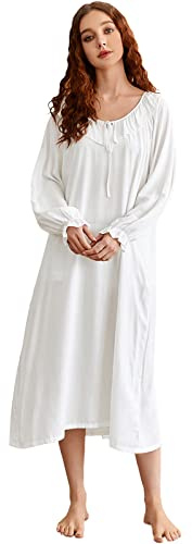 Nanxson Chemise de Nuit pour Femme Manches Longues Vêtements de Nuit Vintage Victorienne Léger Robe de Nuit (XL,Blanc)
