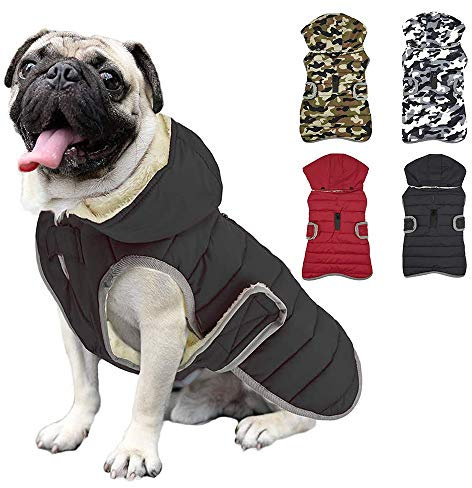 Etechydra Winter Hundejacke with Abnehmbarem Hut, Hundemantel Wasserdicht Reflektierend Hund Mantel Warme Hoodie Fleece Welpenmantel, Jacken für Kleine Mittlerer Große Hunde, Schwarz, L