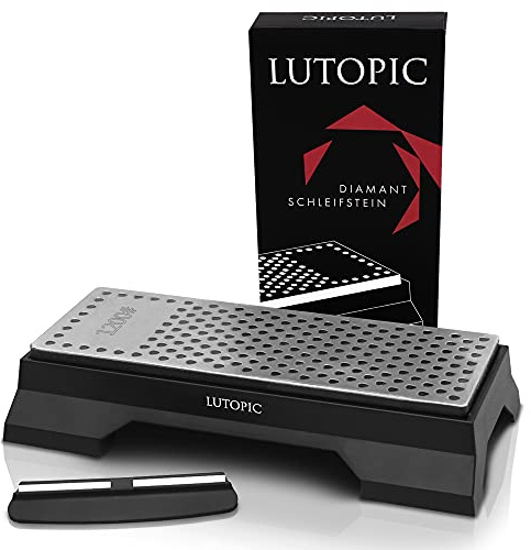 LUTOPIC Diamant Schleifstein PRO 600/1200 [Neue Generation] mit Winkelhilfe- Messerschärfer Profi, Messerschleifer, Knife Sharpener, Wetzstein, Abziehstein, Set, schleifen | Jetzt Messer schärfen