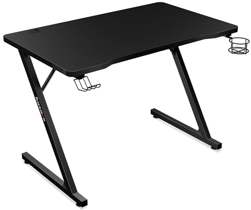 huzaro Hero 1-8 scrivanie da gioco, tavolo da lavoro, gancio per bicchiere, piano da tavolo, dimensioni 100 cm x 60 cm, struttura in acciaio resistente