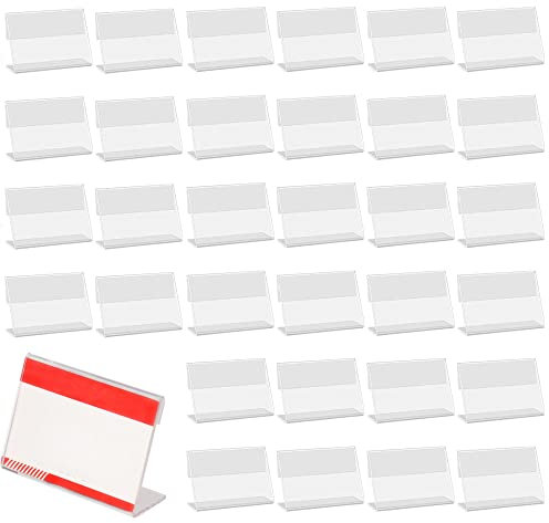 Acryl Etikettenhalter 40Pcs 6 x 4 cm Acryl Tischnamensschild Tischaufsteller Mini Schild Display Acryl Namenskarten Halter Visitenkarten-Display