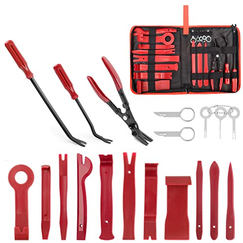 GOOACC 19Pcs Trim Removal Tool Set Panel Fastener Clips Removal Automotive Plastic Upholstery Pliers Removal Install Removal Car Tool with Storage Bag for Trim Panel Audio Clip Pliers Terminal