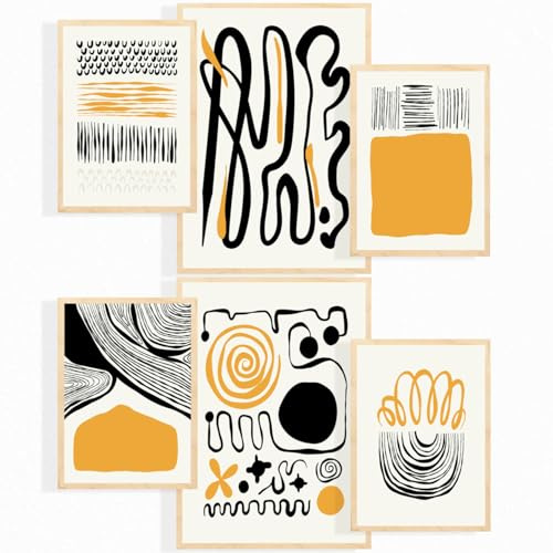 Nacnic ® - Set di 6 Poster inchiostri gialli e neri - Stampe Decorative da Parete - Quadri Moderni per Soggiorno - Poster stampe da parete A3 e A4 - Senza Cornice