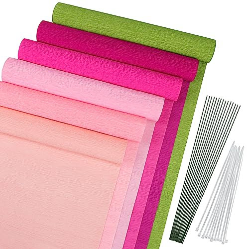 Krepppapier, MicButty 6 Farben Krepppapierrollen Krepppapier Rosa 25x250cm Crepe Papier krepppapier Pastell Kreppband Bunt Krepppapier zum Basteln von Blumen für Hochzeit,Valentinstag,Papierhandwerk