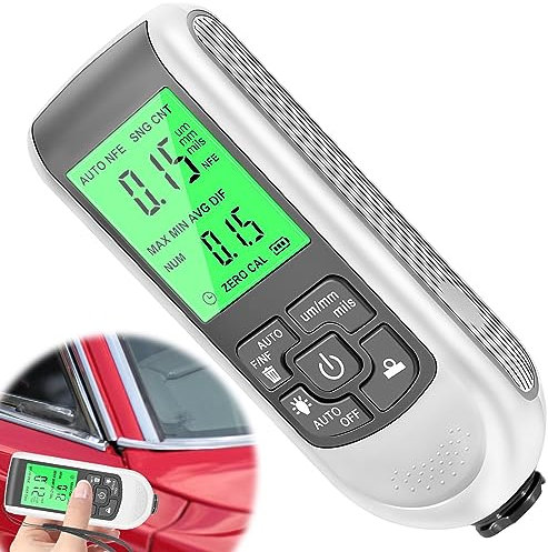 Medidor de espesor de capa, medidor de pintura con retroiluminación, pantalla LCD digital, rango de medición automático de 0 a 2000, adecuado para la medición de espesor de revestimientos y pinturas