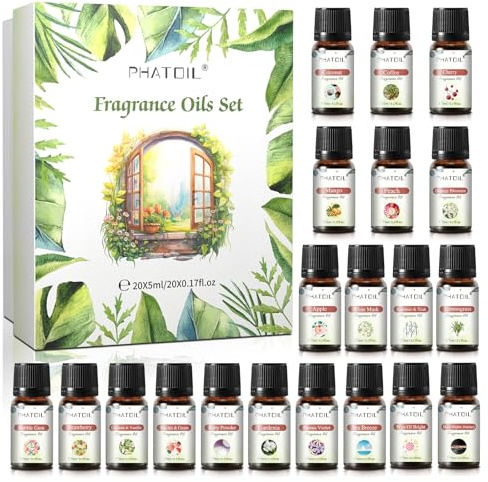 PHATOIL Fragrance Oil Set, Premium Grade Essential Oils Gift Set for Diffusers for Home, Office, Car, Aromatherapy Scented Oils Kit for Humidifier, DIY Candle & Soap Making, 20Pcs x 5ml