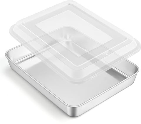 HaWare Backblech mit Deckel, Edelstahl Kleines Rechteckiges Auflaufform Ofenblech mit Transportbox, 26,5x20,7x5cm, Tiefes Kuchenblech Fettpfanne für Brownie Kuchen Lasagna, Gesund, Spülmaschinenfest