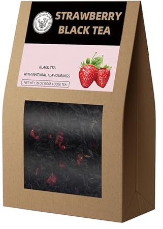 HANFANGLING Tè Nero alla Fragola in Foglie Sfuse - Promuove il Metabolismo, Mantiene la Pelle Sana, Unisce il Sapore Fruttato Della Fragola con L'aroma Del Nero