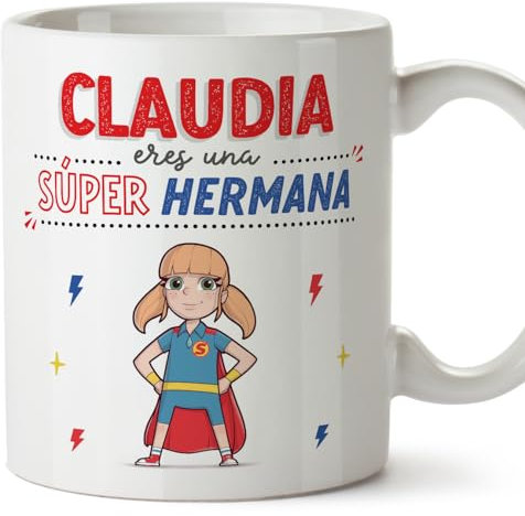 MUGFFINS Tazas Personalizadas para HERMANA - En Español - ¡Eres Súper! - 11 oz / 330 ml - Regalo personalizable original y divertido