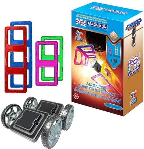 MAGNIKON 2 klick Räder mit 2 Rechtecke und 2 Super Rechtecke für Magnetische Bausteine, ideal als Konstruktionsspielzeug zur Förderung von Kreativität und Motorik, Spielzeug für Kinder ab 3 Jahre