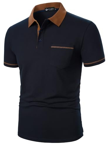 STTLZMC pikétröja för män kortärmad klassisk bomull normal passform golf sport t-shirt med ficka