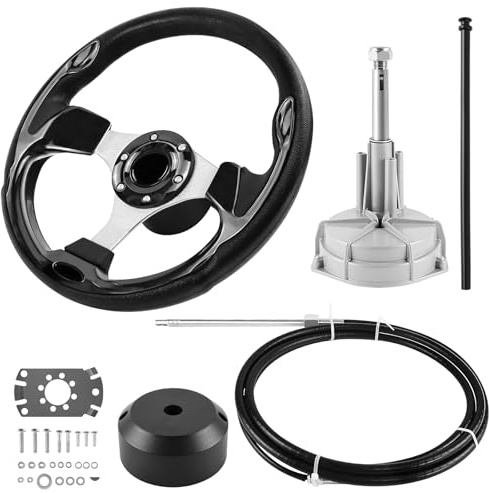 Acclcors Sistema de dirección de barcos, kit de dirección giratoria mecánica, cable de control de cable de 426.7 cm, sistemas de dirección marina para yates, barcos de pesca y otras embarcaciones
