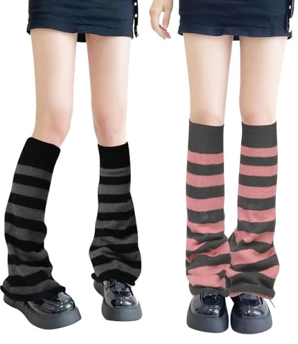 QKURT 2 Paia Scaldamuscoli Lunghi, Scaldamuscoli Termici Invernali Lavorati a Maglia Calze Al Ginocchio Punk Stivali Scalda Polsini per Donne, Ragazze