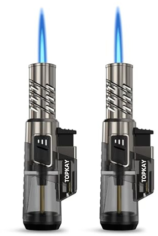 TOPKAY 2 Pack Torch Lighter Jet Flame Butane Lighter Refillable Mini Torch Lighter for Candles Grill BBQ Fireworks Camping (NO PREFILLED)