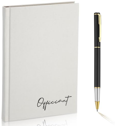 Engrowtic White Wedding Officiant Book with Black Ink Pen 5.25 x 8.25 Inch Hardcover Journal Notebook with 192 Pages Officiant Gift Pastor Gift for Wedding Ceremony Sermon Minister (Classic)